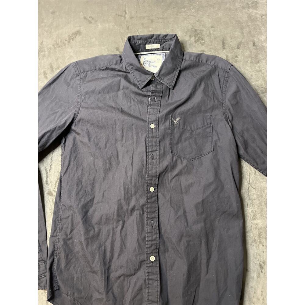 American Eagle‎ Shirt Mens SMALL BLACK Athletic FIT Long Sleeve Button down LOGO